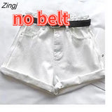 Women Summer Denim Solid Crimping All-match High-waist Wide-leg Students Korean-style Casual Streetwear Chic Slim