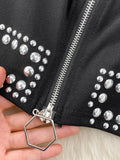 Women Black Beading Zipper Bodycon Dress Elegant Stand Collar Long Sleeve High Waist Sheath Mini Vestidos Female New