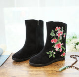 Zingj Boots Six Centimeters High Heel Ankle Boots Spring And Autumn Cloth Boots Women's Ankle Boots Embroidered Shoes Cloth Shoes Hanfu