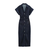 New Denim Folding Short-Sleeved Dress