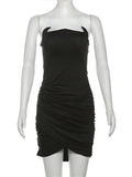 Black Asymmetrical Neck Tube Bodycon Mini Dress- Outfit
