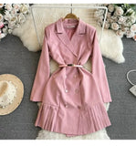 Professional French High-Level Famous Temperament Suit To Accept The Waist Thin Double Buckle A-Character Coat Dress