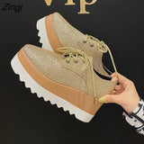 Spring New Women Flat Platform Shoes Slip on Moccains Ladies Casual Shoes Woman Thick Sole Brogue Creepers