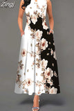 Women Floral Printed Long Dresses Casual Sleeveless Beach Holiday Boho Maxi Dress