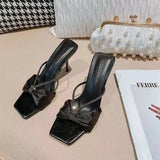 New Summer Nude Sandals Women's Water Drill Square Head Fine Temperament Beautiful Lady Cool Slippers High