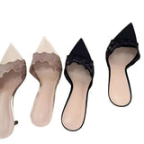Champagne-Colored Lace High-Heeled Slippers Women 2025 Spring And Famous Women's Pointed-And-Tou