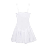Spring Style Fluffy Poplin Rib Spliced Suspender Dress