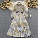 Autumn Vintage Chic Gentle Wind Broken Flower Dress Women's Standing Collar Long Dress Yang Age Reduction French First Love