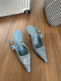 Summer New Summer Children Fashion Temperament Denim Cloth Leopard Single Shoes Women's Fine Heel