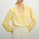 Temperament Lace Lace V-Neck Shirt Women's Spring 2025 Design Sense Niche Elegant Loose