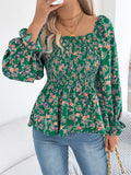 Spring And Summer Leisure Collar Horn Sleeves Chopped Flower Chiffie Holiday Tops Women's