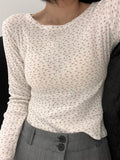 Print T-shirt Women Summer Sweet Long Sleeve Tee Shirt Female Chic Boho Slim Tops Ladies Basic O Neck Top Spring