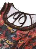 Vintage Random Print U Neck Backless Maxi Dress-Outfit