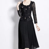 Small Scented Dress Female Senior Feeling Heavy Industry Nail Bead Metal Collar Lace Splicing Hundred Folded Fairy