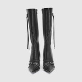 Zingj Rivet Boots Female 24 New Thin Heel Hot Girl High Heel Motorcycle Boots Zipper 7Cm Fashion High Boots-Outfit