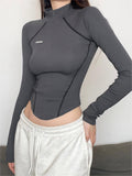 long sleeve crop top with seam