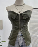 Shooting Hottie Retro Tender With Chest Pad Wrapped Bra Zipper Design Smear Bra Vest Short Sleeveless Top