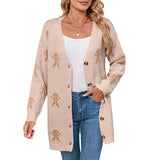 And Winter New Sweater Female Christmas Cartoon Embroidered Long Knitted Cardigan
