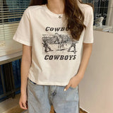 Zingj Print Short Short-Sleeved T-Shirt Female 2024 Summer Dress New Korean Version Design Sense Girl Slim Student