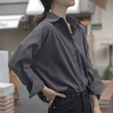 Gray Shirt Women Spring And Autumn New Professional Dress Work Clothes Shirt Interview Temperament Top Female Long-Sleeved Hong Kong