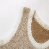 Tie-Up Round Collar Short Sleeveless Knitted Sweater Vest Vest Tops