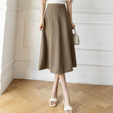 Women's Skirt 2023 Spring Women High Waist Solid Vintage Girl's Waist Down Skirt Knee-length A-line Fashion Thin Skirt for