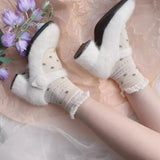 Autumn And Winter New Mink Hair And Velvet Mary Jane High Heels Round Head Thick Heel Simple Lamb Wool Shoes Middle