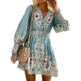 949 Spot Fall 2025 New Women's Long Sleeve V-Neck Loose Print Bohemian