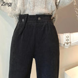 Loose White Corduroy Pants Women Korean Style Elegant High Waist Wide Leg Trousers Female 2023 Casual Straight