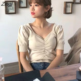 Women 7 Colors Knitted Puff Sleeve Casual Solid Slim Sexy Ladies Tops Students Clothing Female Party Harajuku