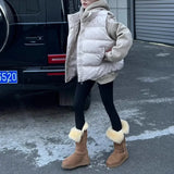 One Snow Boots Women 2025 Winter New Retro Round Head Flat Bottom Plus Velvet Tube Snow Cotton But Knee