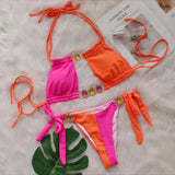 Zingj 2024 New Crystal Diamond Bikini Sexy Quilting Tied With Women's Split