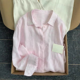 Linen Shirt Women's Summer Thin Old Money Liner Shirt Long Sleeve Sunscreen Cotton