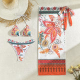 2024 New Three-Piece Set Of Flowers Printed Screen Three-Piece Set Swimsuit Bikini
