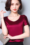 womens tops and blouses 2023 women shirts casual Silk O-neck sling top satin short sleeve stretch Solid blouse 2126