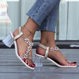 Version Of Large-Size Water Drill Butterfly Square Head Coarse Sandals Women Transparent Crystal Heel High-Heeled Fashion