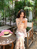 Xixi 2025 Spring And Summer New Korean Version Of High-Rise Sling Dress Print Pure Desire Holiday Dress