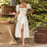 Women's Long-Term 2025 Women's Dress New Dress Summer Short-Sleeved French Fresh Floral Dress Square