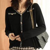 Soft Women Pullover Sweater Sexy V Neck Autumn Basic Chic Button Knitted Blouse Long Sleeve Slim Korean Female