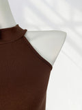 Zingj Lace Cut Shoulder Sleeveless Top Elegant Morde Cotton Sexy Tight Stretch Scarf Collar