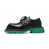 2025 Spring New Leather Shoes Men's British Style Versatile Black Round Head Square Head Big Head Overalls Leather Shoes