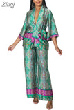 Piece Women Sets 2023 New Arrival Summer Autumn Matching Sets Flower Print Two Pieces Sets Top Pants Suits Outfits