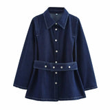 For Women's INS Burst Belt Collar Denim Jacket + Trousers