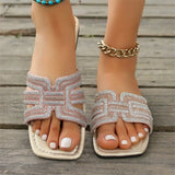 Flat Bottom Cool Slippers Women 2025 Summer New Color Water Drill Square Head Casual Word