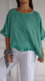 Summer New Solid Color Lotus Leaf Side T-Shirt Women's Leisure Short-Sleeved