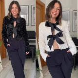 Explosive Women's Two-Color Bow Tie With Sel Dress