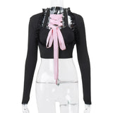 Zingj Winter New Ins Pure Desire Hot Girl Lace With Long Sleeve Top Lace Splicing Package Buttock Skirt Suit