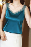 Top Women 2023 Summer Women Clothing Satin Lace V-Neck Sexy Blouse Solid Camisole Women Tops Vest White Crop Top Halter