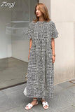 Fashion Summer New A-line Women Ruffes Striped Dress Ladies Womens Print Long Dresses Casual Loose Pullover Woman