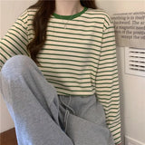 Zingj Collar Long-Sleeved T-Shirt Women's 2023 Autumn Dress New Loose And Thin Striped Undershirt Casual Inside